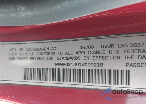 2001 Volkswagen Gti Glx z USA, uszkodzony, nr VIN WVWPG21J91W099218